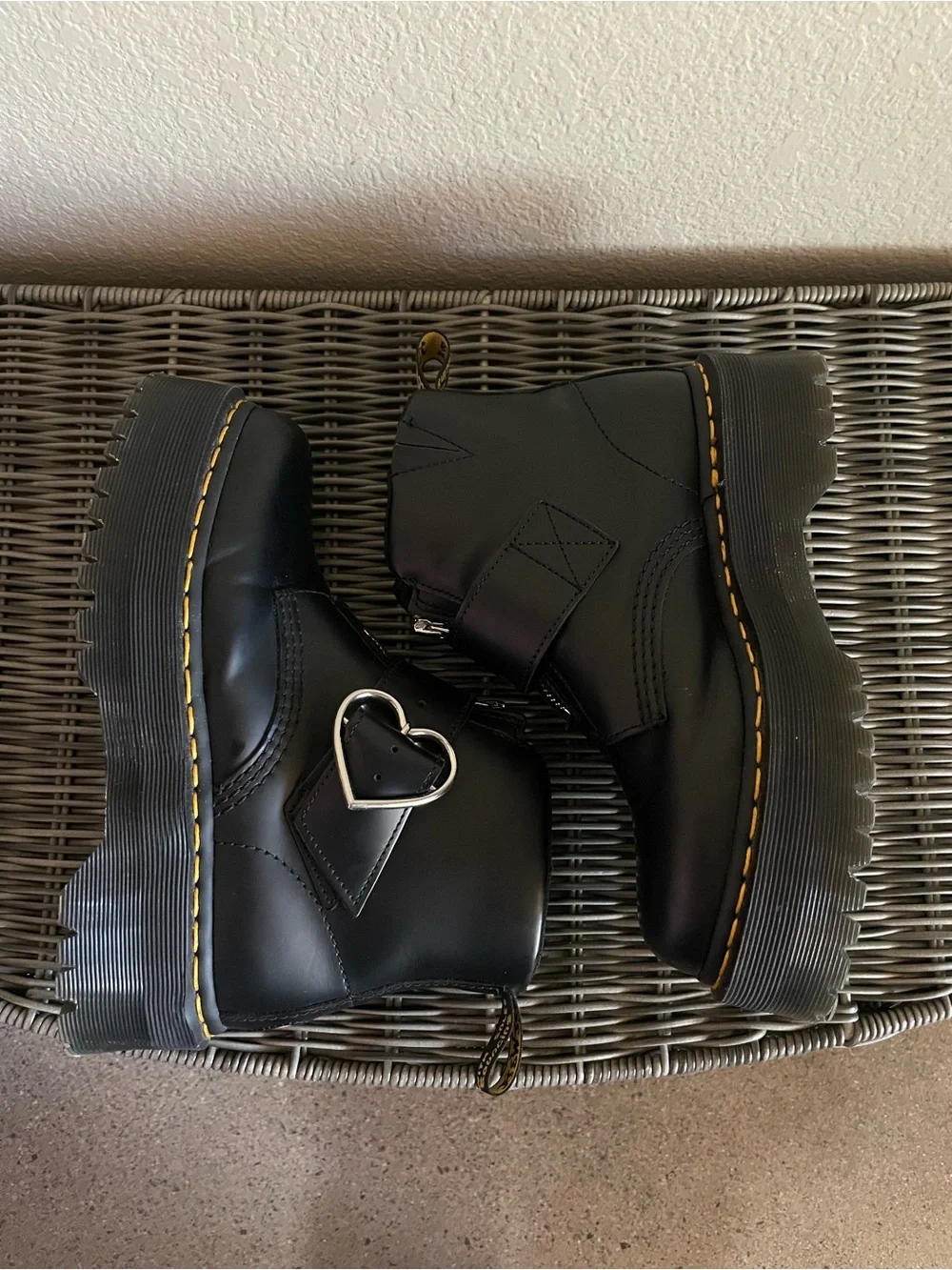 Dr Martens x Lazy Oaf Black Heart Buckle Booties Boots Women’s Size 7